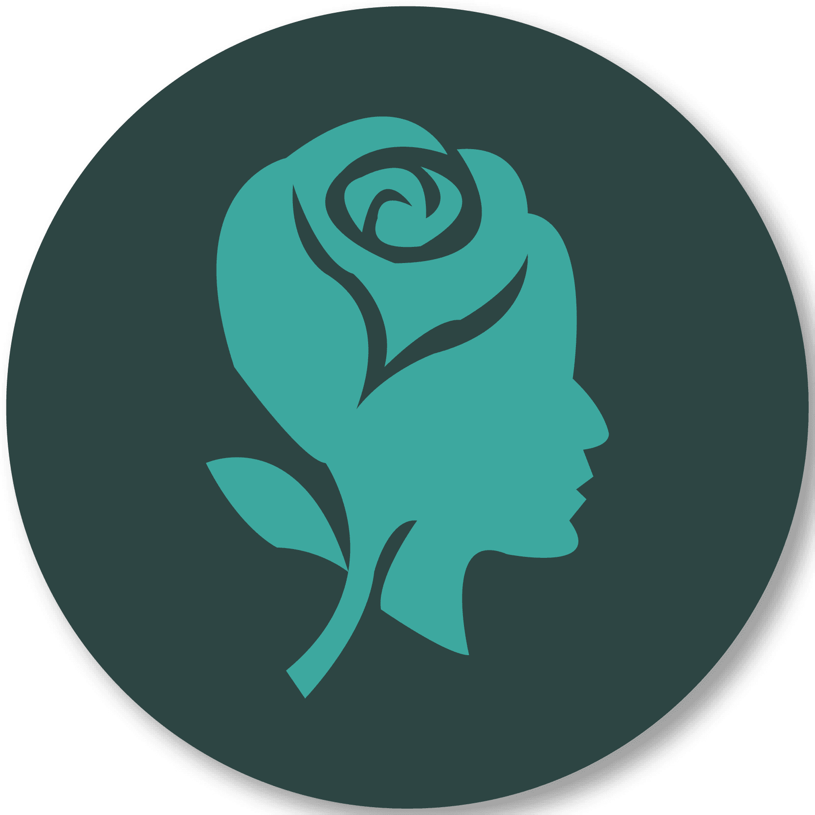 We Dev Digital Ltd logo featuring a teal silhouette of a woman’s profile with a rose integrated into the design, set against a dark green circular background.
